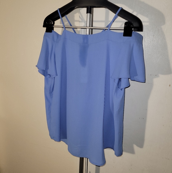NEW Express Medium Pale Blue Button-up Blouse w/ Off-the-Shoulder Drape Sleeves - Picture 11 of 11